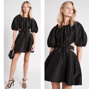 Aje Mimosa Puff Sleeve Cutout Black Onyx Mini Dress Size 6